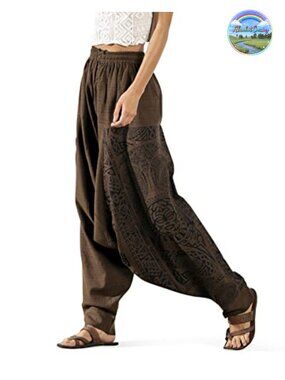 Women's Printed Harem Pants - Boho Yoga Baggy Pants with Elastic Waist &